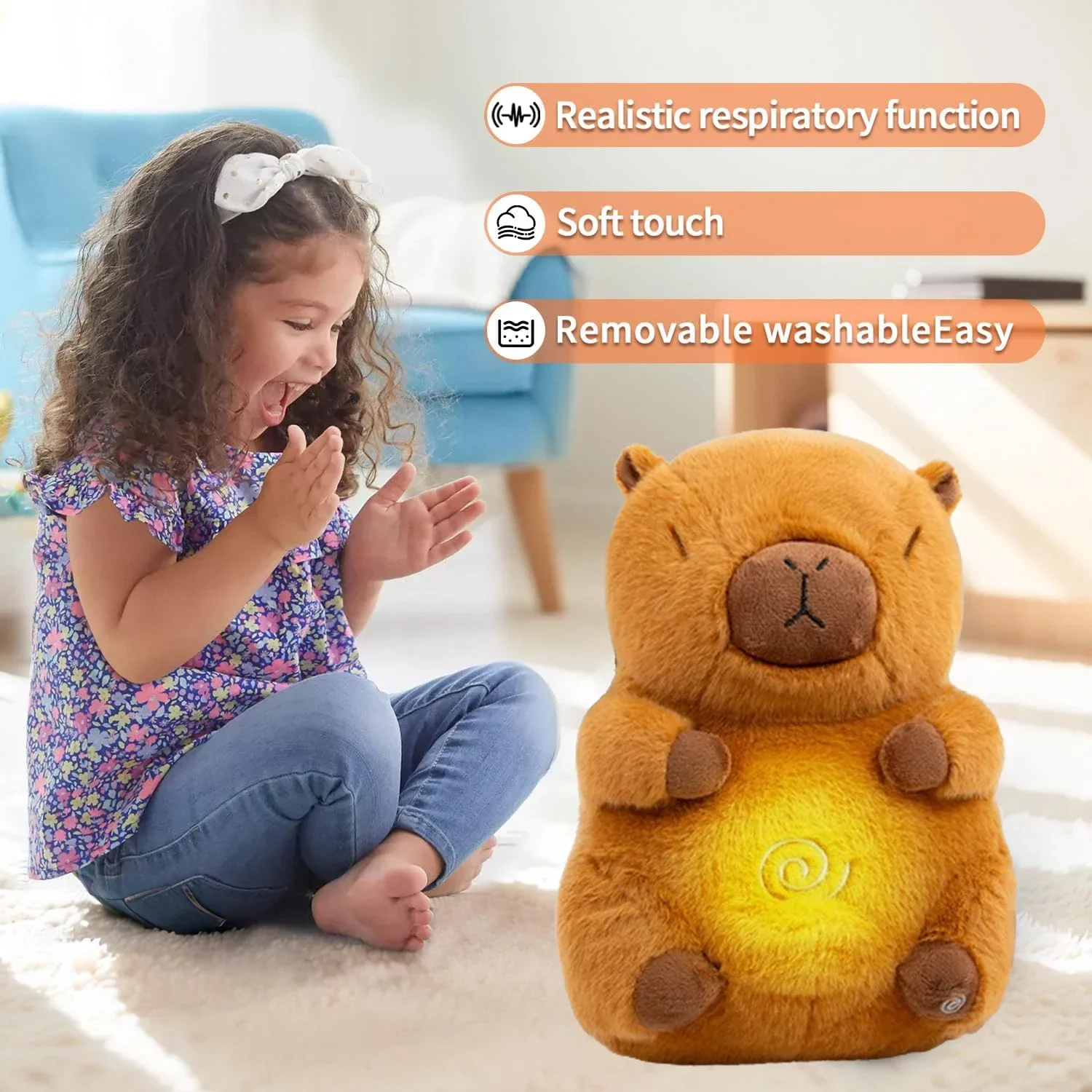 1-2PCS Baby Breathing Capybara Animals Plush Toys for Kids Sleeping Appease Companion Snoring Doll with Sound and Light Gifts