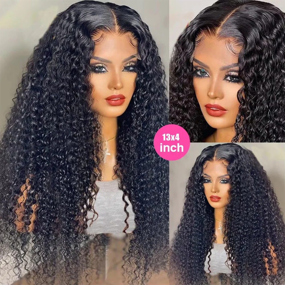 Perruque Lace Frmeds Brésilienne Naturelle Remy, Cheveux Bouclés, Deep Wave, Densité 180%, 13x4, 13x6, 40 Pouces