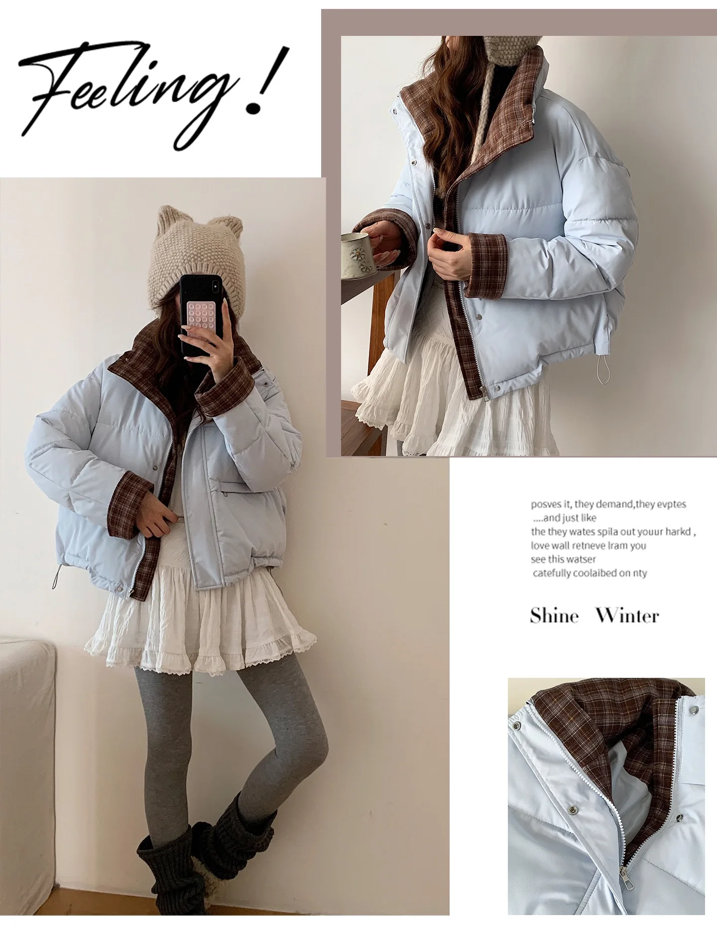 American Plaid Patchwork Puffer Jacket Women Winter Thick Stand Collar Short Parkas Woman Korean Casual Preppy Style Outerwear