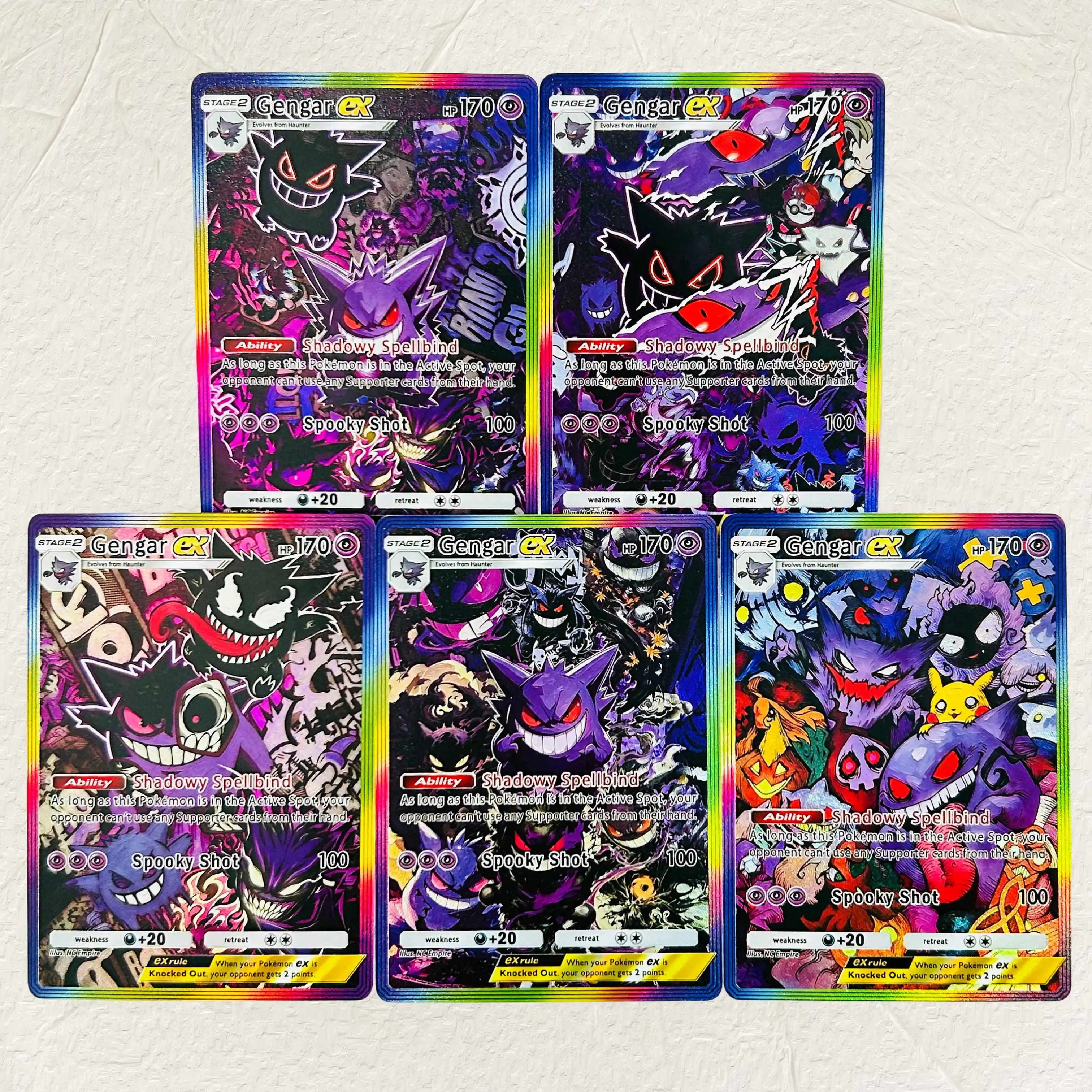 DIY Gengar ex 5 Stück Folien-Textur-Karten Englische Version Sammelkarten Premium Anime-Sammlungskarten