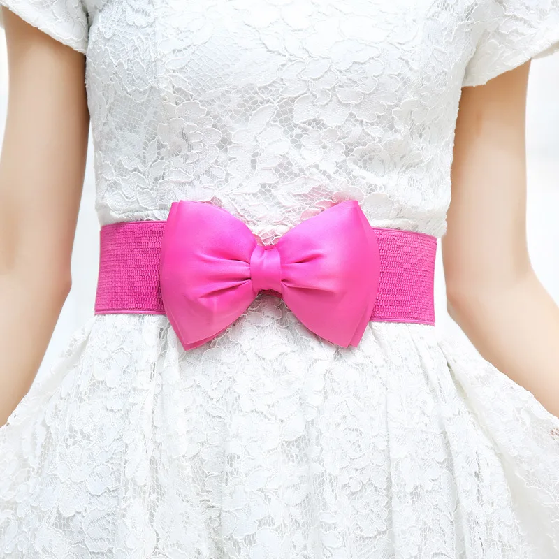 New New Women Bowknot Cummerbunds Elastic Bow Wide Stretch Bukle Waistband Belt Fashion Girl Dress Accessories Waist Belts