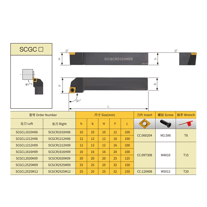 SCGCR SCGCL Utensile per tornitura esterna SCGCR1212H09 SCGCR1616H09 SCGCR2020K09 SCGCR2525M09 SCGCL1212H09 Utensile per tornio CNC