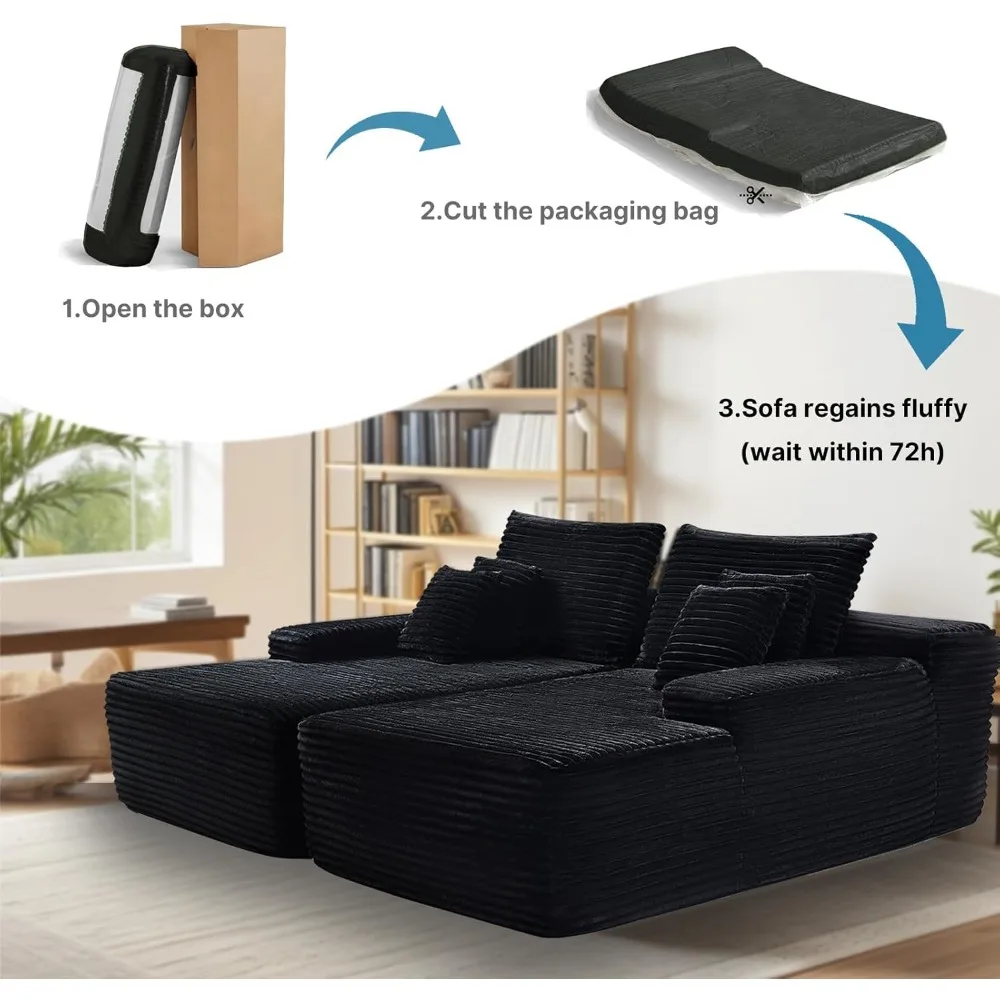 كرسي صالة كبير الحجم داخلي، سرير أريكة قصير أسود بدون عظم، أريكة سحابية مريحة لغرفة المعيشة #6