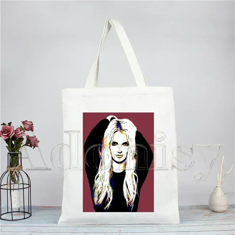 حقيبة تسوق بريتني سبيرز للمغنية ، صورة جميلة ، قماش بيئي ، قطن ، حقيبة حمل ، تشنج ، قابلة لإعادة الاستخدام