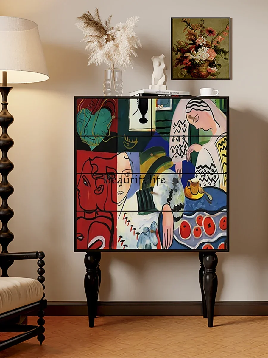 

LJY*Chest of Drawers Vintage Art Painted Decorative Storage Nordic Storage Locker Customization