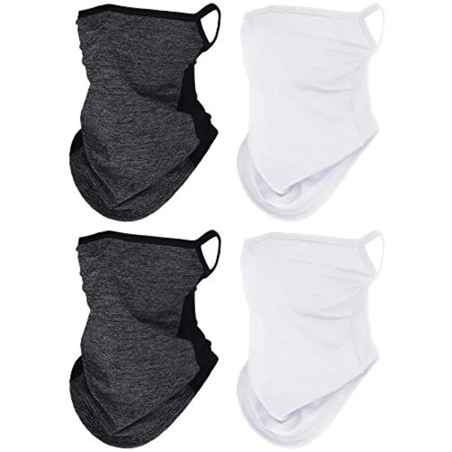 

SATINIOR 4 Pcs Neck Gaiter with Ear Loops Neck Covers Bandana Cloth Face Gaiter Mask for Men Women Summer Non Slip Headwear
