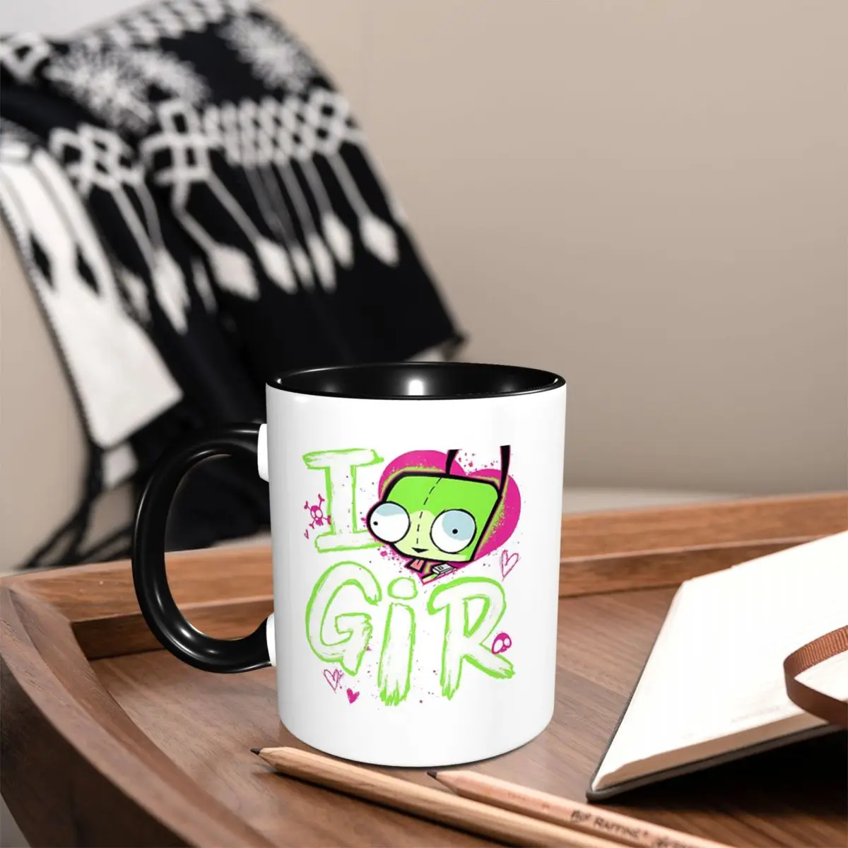Invader Zim Valentine's Day I Love GIR Mug Funny Ceramic Coffee Cups Tea Mugs Milk Cup Drinkware Gift for Woman Man