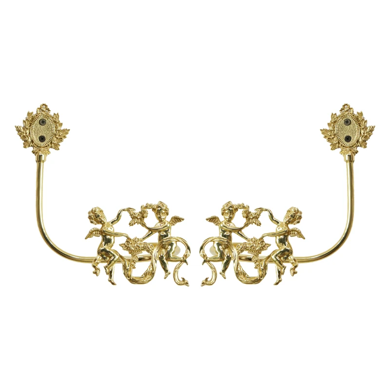 

Exquisite Designed 1Pair Solid Brass European Double Angels Curtain Holdbacks Wall Drapery Tie Back Hooks Hangers Home Decoratio