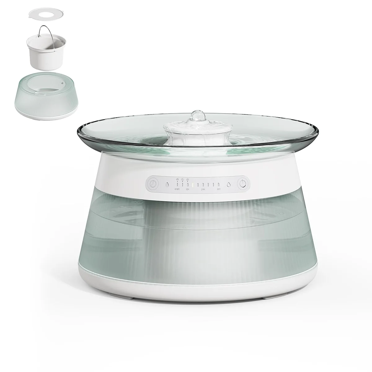 3.5L Smart Glass Pet Water Fountain with Motion Sensor Dual Tank Separation Wireless 4000mAh Battery Cat Drinking Dispenser