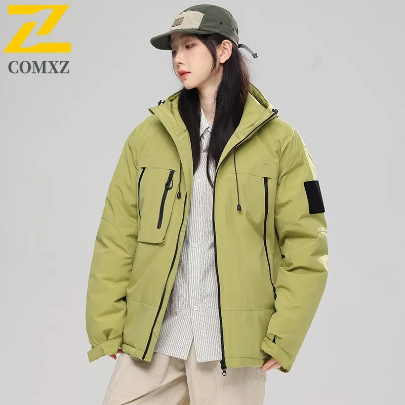 

COMXZ 2025 Graphene Heating Jacket Men Women Windproof Waterproof Hooded Parka Coat Unisex Outdoor Hiking Sportswear Winter Warm