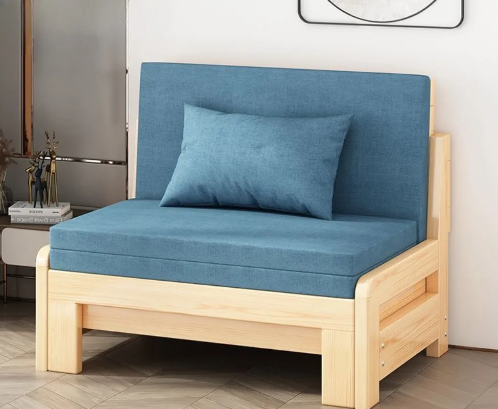 Solid wood sofa, simple and modern two in one solid wood telescopic sofa for household living room