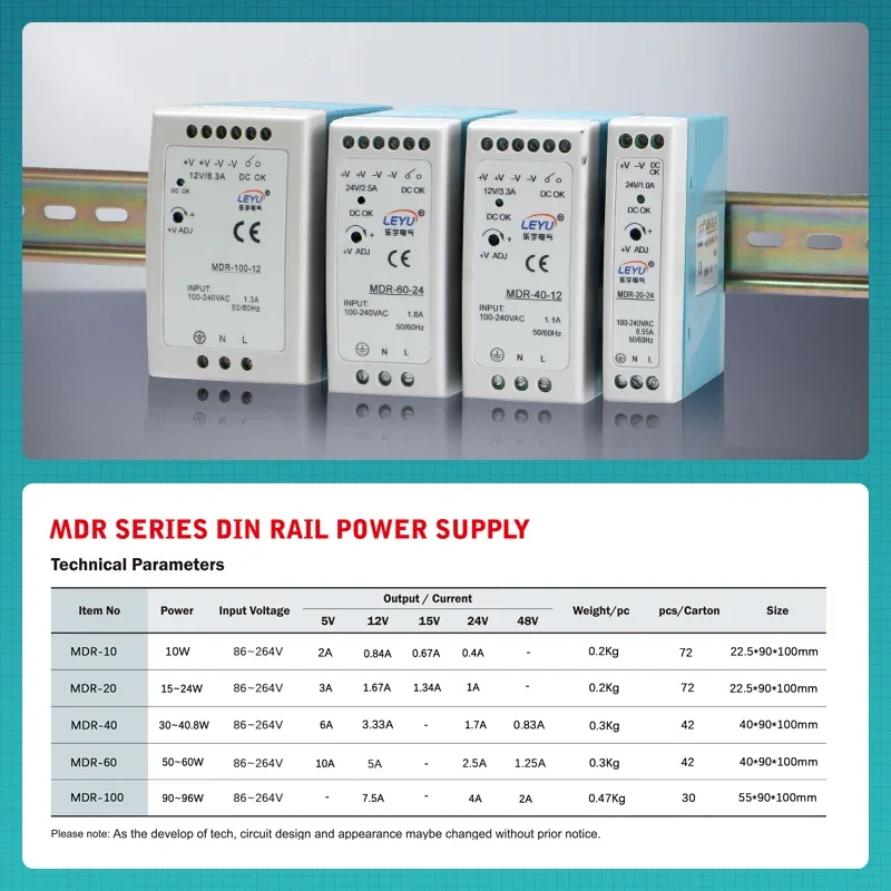 For Leyu NDR EDR HDR MDR 12V 24V 48V Din Rail Switching Power Supply Industrial Control System 75W 120W 240W 480W 5A