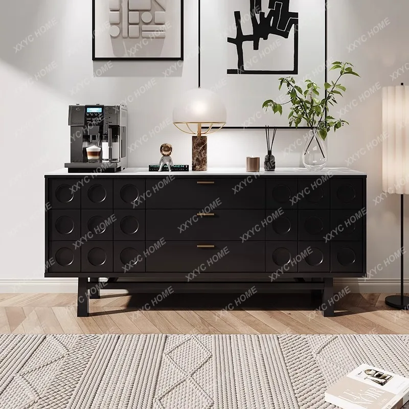 Light luxury high-end rock slab locker, antique black decorative storage cabinet