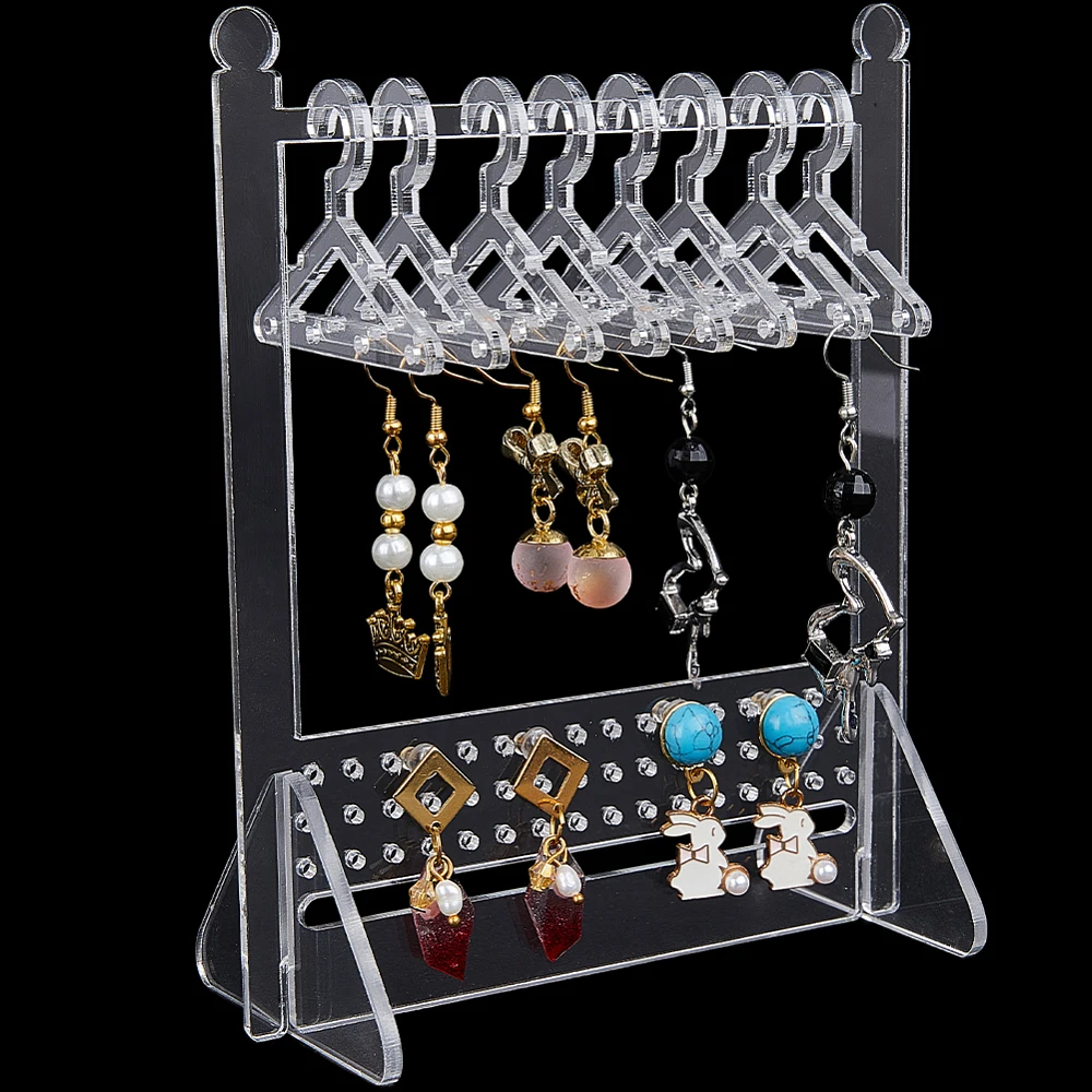 80 Holes Earring Display Holder Acrylic Jewelry Mini Hanging Hanger Clear Rack Ear Studs Clip on Holes Transparent Organizer