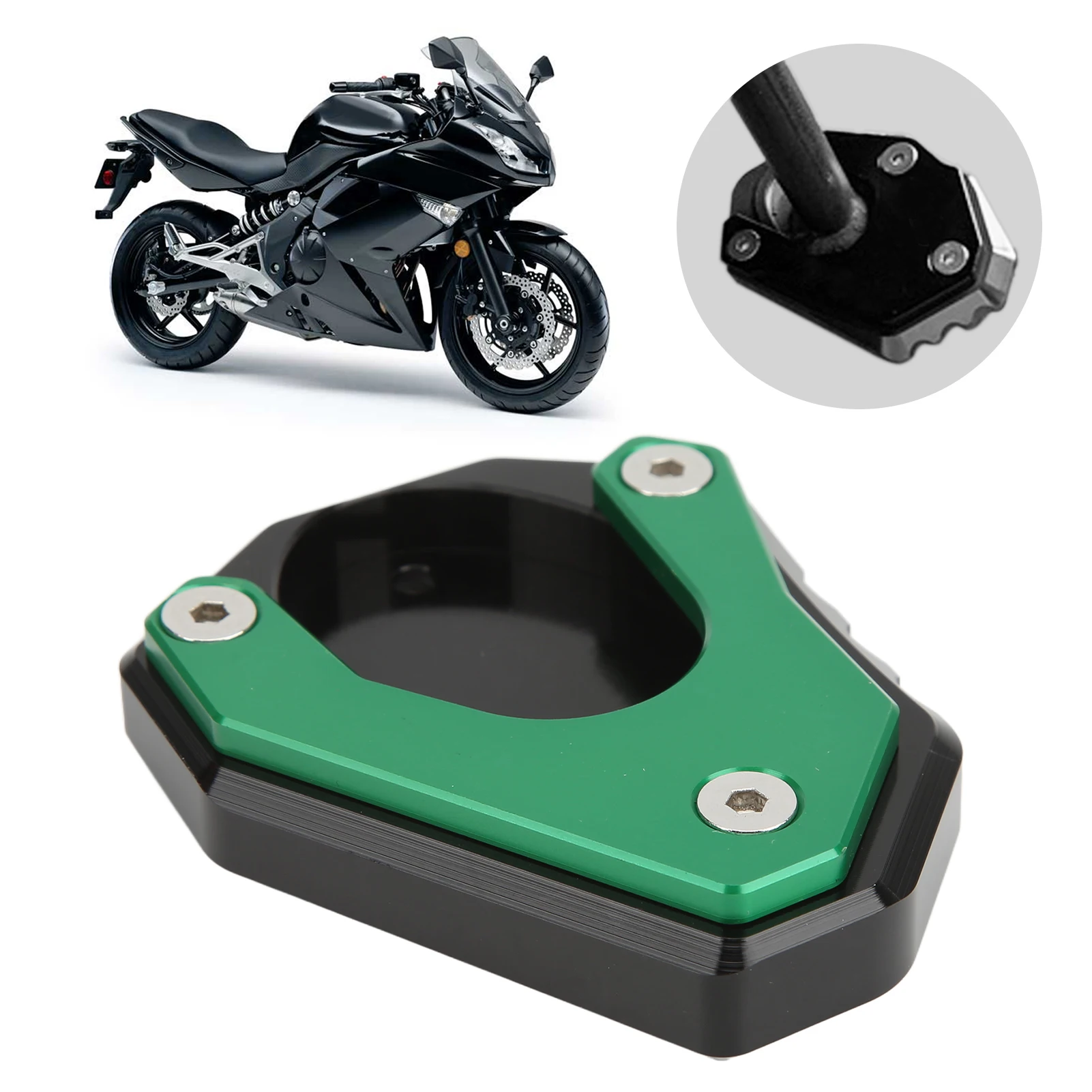 

Motorcycle Kickstand Enlarger Pad Side Stand Enlarger Plate Aluminium Alloy Replacement for NINJA250 300 400 2018+