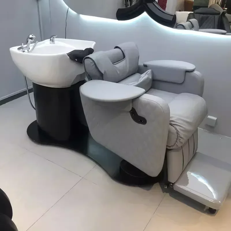 Smart Electric Barber Shop Shampoo Chair Hair High-End Ceramic Basin Lying Half Flushing Bed