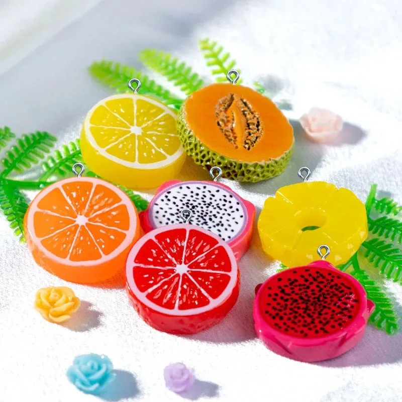 10Pcs Simulation Orange Kiwi Pineapple Slices Resin Charms for Jewelry Making Accessories DIY Earrings Keychain Decoration