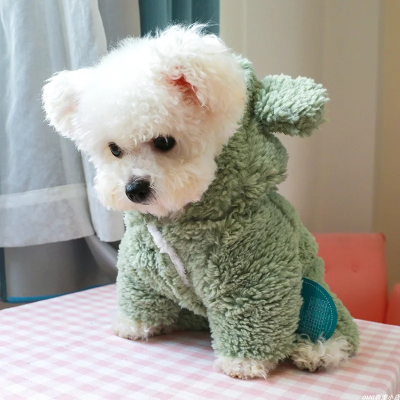 1PC Pet Clothes Winter Plush Thick Green Love Little Fat Four legged Cotton Clothes Suitable for Small and Medium sized Dogs