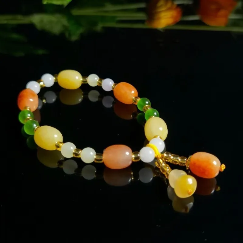 Natural Gold Silk Jade Candy Color Duobao Bracelet Men's and Women's Jade Bracelet.