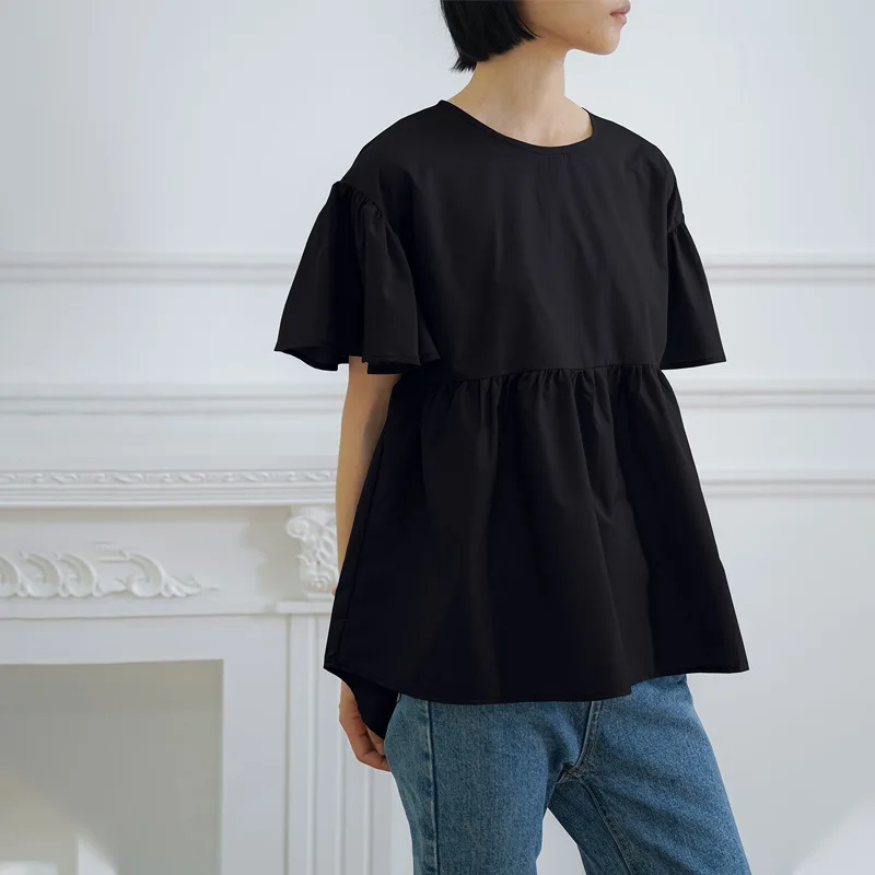 

Летние свободные милые элегантные Blusas Mujer в японском стиле, простые рубашки в стиле ретро, повседневные блузки с оборками, женские топы, однотонные