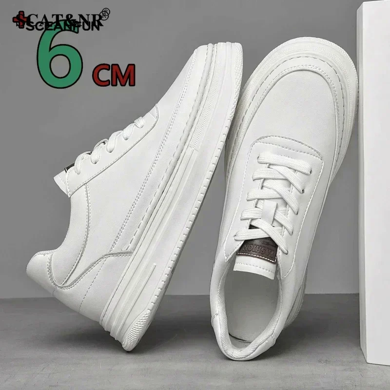 Genuine leather casual elevator shoes for men heightening height increase insole 6cm height increase sneakers lift Sports