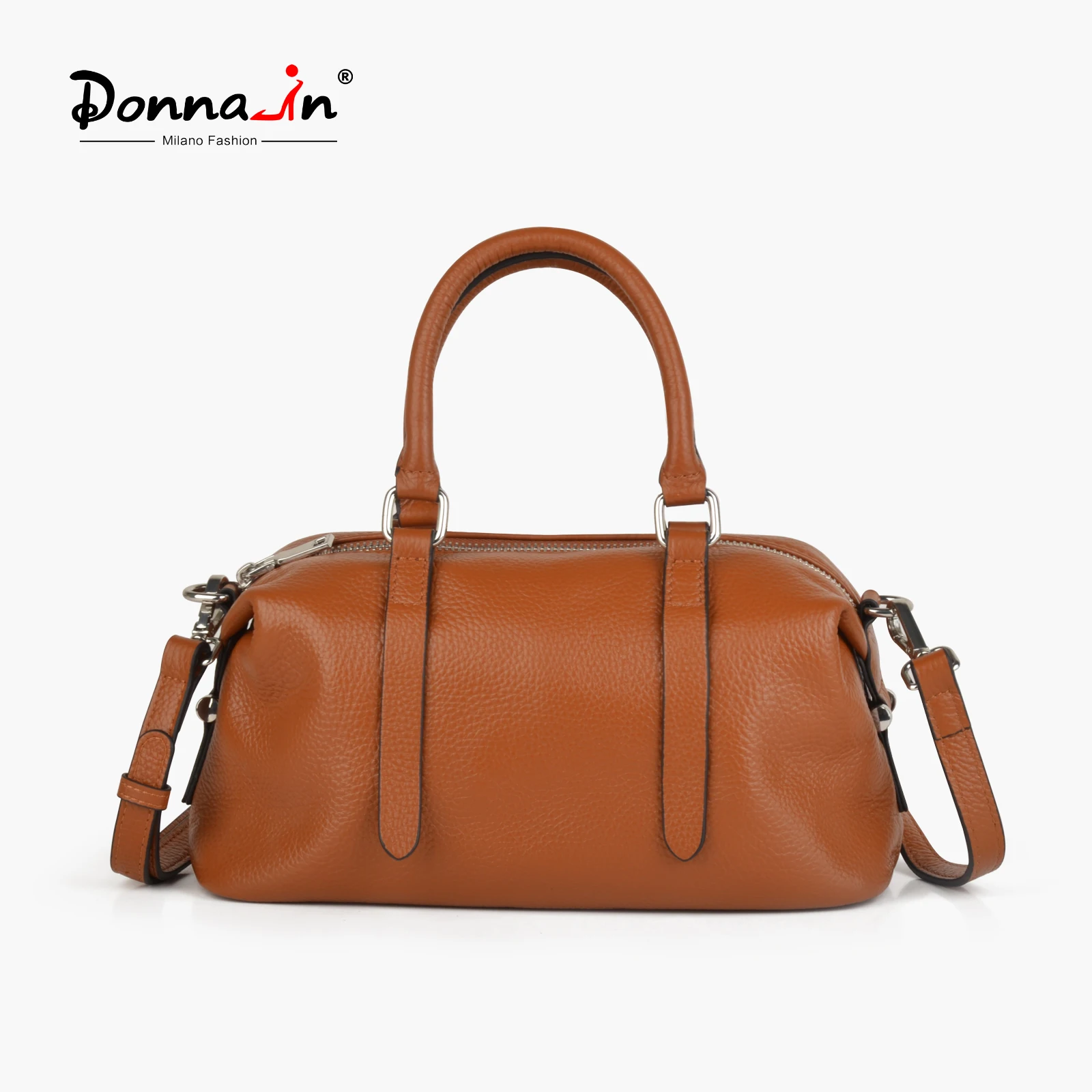 

Donna-in Women's Tan Textured Leather Bowling Bag Dual-use Top Handle Crossbody Bag