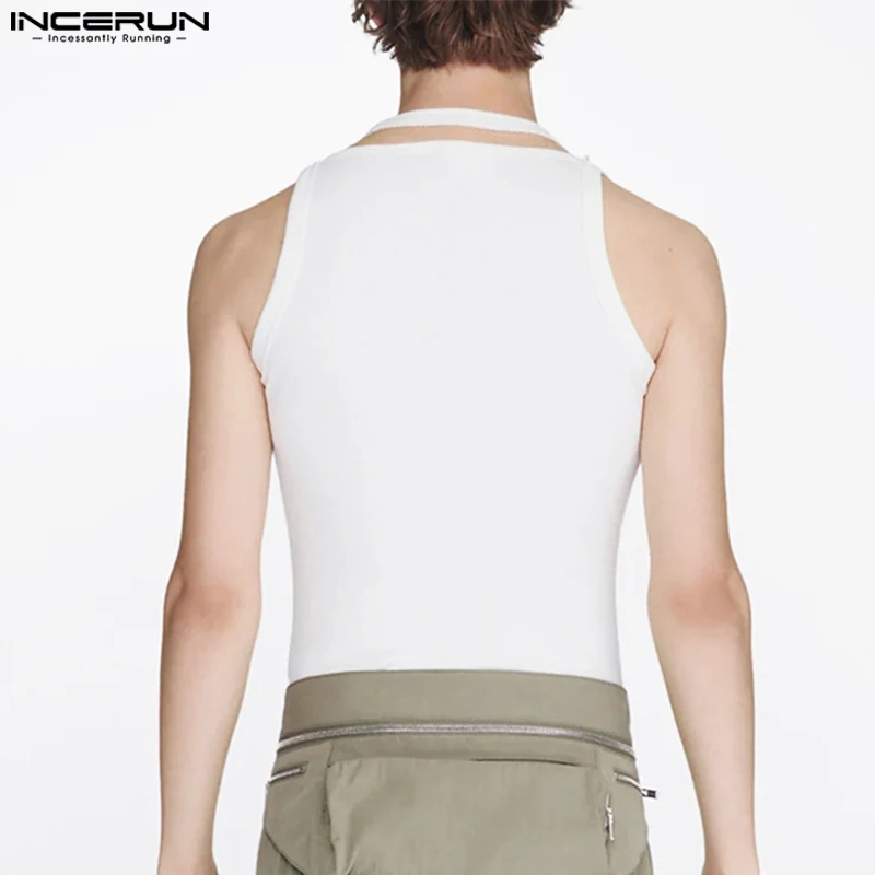 2024 Men\'s Tank Tops Hollow Out Solid Color O-neck Sleeveless Streetwear Summer Male Vests Fashion Casual Men Clothing INCERUN