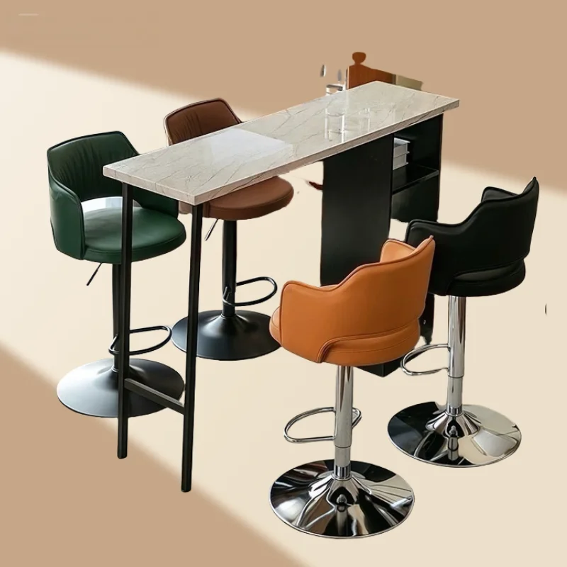 

Modern Leather Hotel Chair with High Footrest New Design Luxury Metal Bar Chair and Table for Living Room Kitchen Use