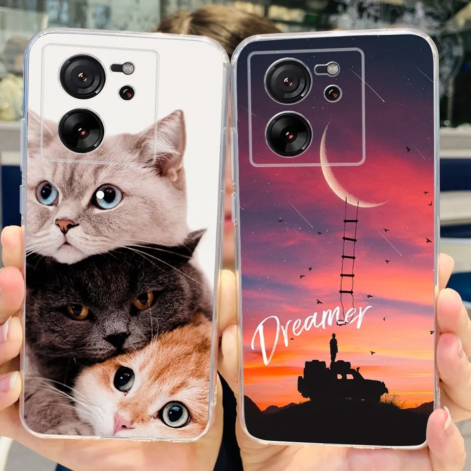 For Xiaomi 13T Pro Case Cute Cat Butterfly Painted Back Cover Soft Silicone Phone Case For Xiaomi Mi 13T Pro Mi13T 13TPro Fundas