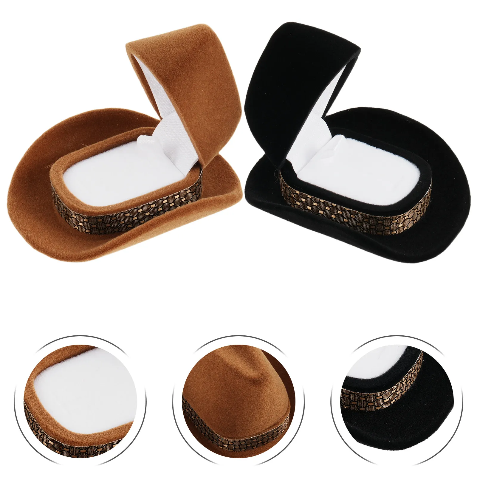 

Набор из 2 шт. винтажных шкатулок для украшений в форме ковбойской шляпы, с флокированным покрытием, для хранения колец, компактный дорожный футляр для обручальных колец, уникальный западный стиль