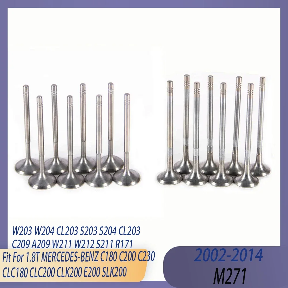 16pcs Engine 8x Intake & 8x Exhaust Valve Set Fit 1.8 L M271 02-14 For MERCEDES-BENZ C180 C200 CLC180 CLC200 CLK200 E200 SLK200