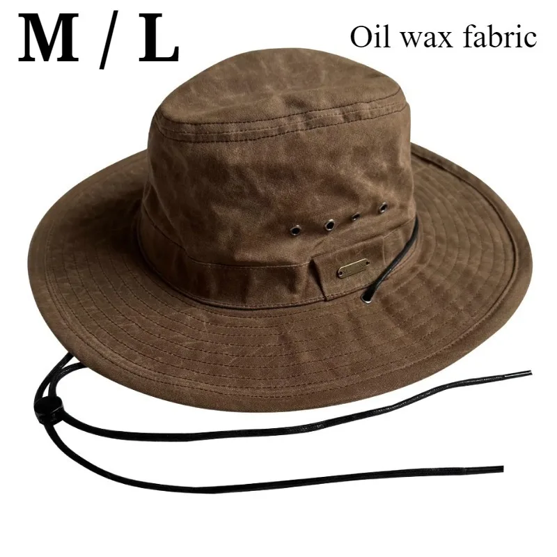 Oil Wax Fabric Bucket Hats Men Summer Wide Brim Western Cowboy Hat Women Outdoor Mountaineering Hiking Hat Beach Fishing Sun Hat