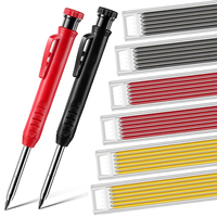 Solid Carpenter Pencil Set with Refill Leads and Built-in Sharpener Woodworking Marking Tool Deep Hole Marker Mechanical Pencils