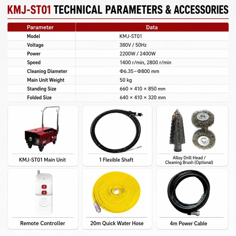 KMJ-ST01 Heavy Industrial Pipe Cleaning Machine for Factory Boiler Tube Heat Exchanger Condenser Maintenance