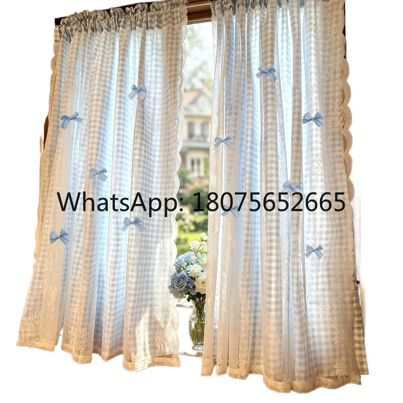 Small fresh double layer lace gauze curtain without punching pastoral style door curtain