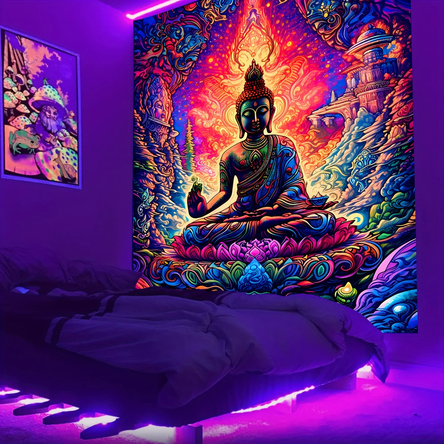 VIKAMA Psychedelic Buddha Tapestry Cyberpunk Zen-inspired Backdrop Meditation Room, Yoga Studio, Living Room Hanging Home Decor