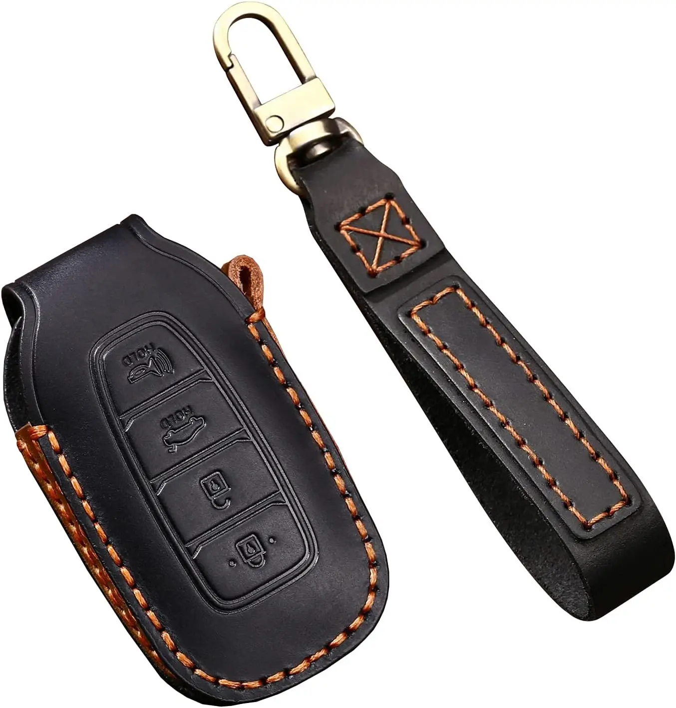 

WH 4-Button Leather Key Cover For Hyundai Palisade Kona Veloster Key Protector Smart Remote Key Fob Case Black