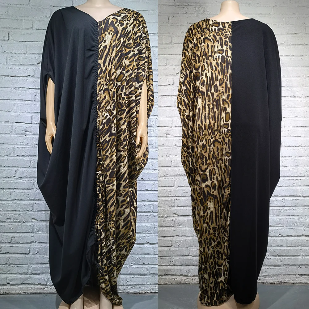 European and American African dress fashionable V-neck bat sleeve pleated loose slimming and comfortable