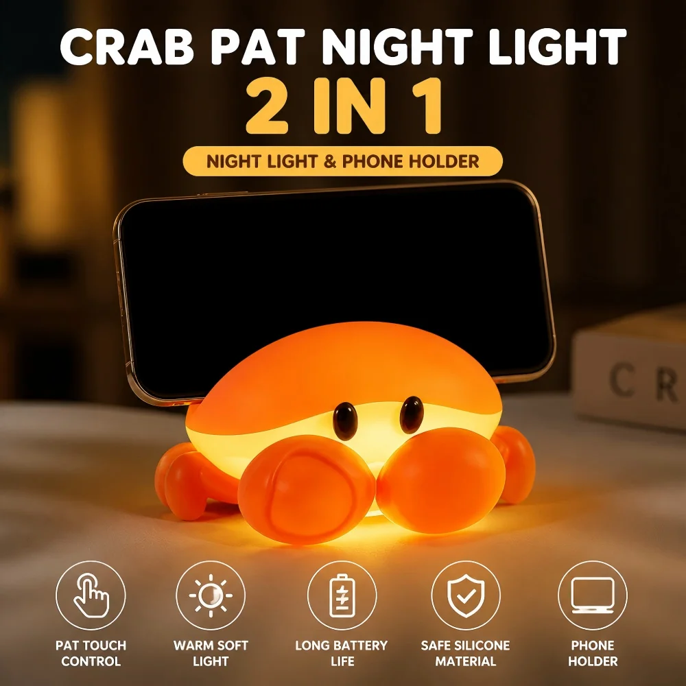 luminaria-de-mesa-cabeceira-com-suporte-para-celular-luz-noturna-luz-ambiente-luz-de-toque-com-carregamento-design-de-caranguejo-para-exportacao-ideal-para-presente