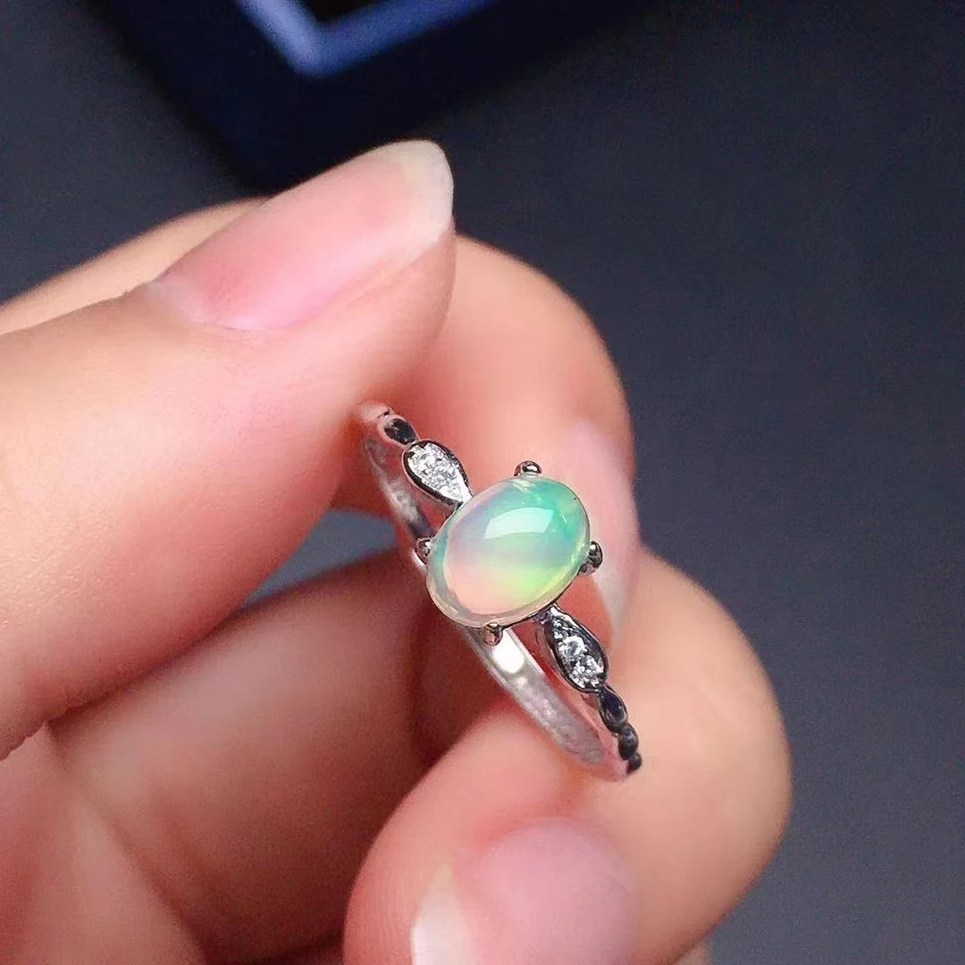 

Simple 925 Silver Opal Ring for Office Woman 5mm*7mm Natural White Opal Silver Ring Fashion Sterling Silver Opal Jewelry