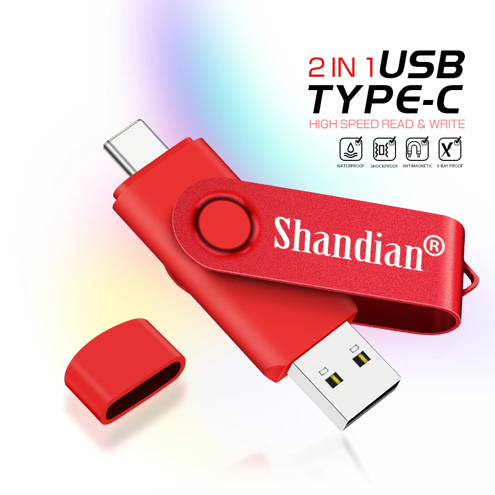 Multifuncional USB Tipo-C Pen Drive, Capacidade Real Memory Stick, Suporte para Celular, Disco U, 16GB, 2 em 1, 16GB