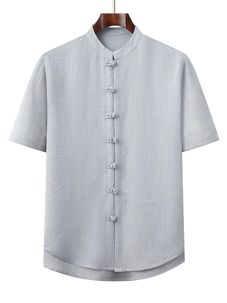 

Chinese Sle Ice Silk irt Men's Summer Thin ort Sve Button up Retro Tang Costume Dad Clothes Loose Fit Youthful Trend