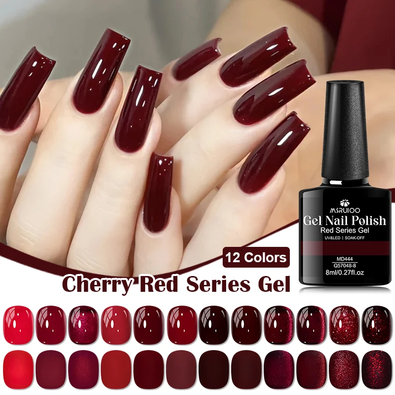 6/12 قطعة الأحمر بريق هلام مسمار مجموعة طلاء الأظافر النبيذ الأحمر القط المغناطيس هلام شبه دائم نقع قبالة UV هلام الورنيش مانيكير مستلزمات الأظافر #3