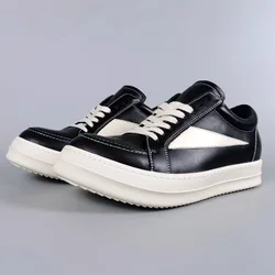 high street Ricks Casual Women board Shoes Low Top Men Sneaker Quality Black Leather Fashion Quality Flat Thick-sole Owens Shoes