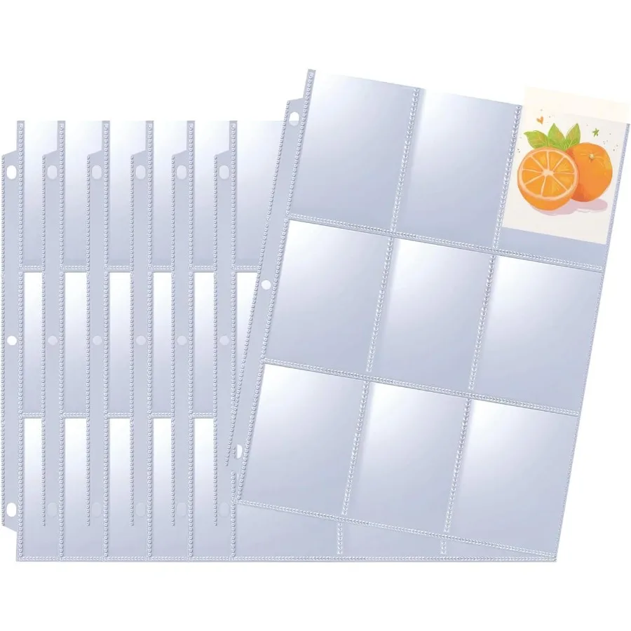 

50 упаковок, 9 карманов, пластиковые прозрачные страницы для торговых карточек, рукава с 3 отверстиями, верхняя загрузка, 450 карманов, защитные листы для бейсбольной игры Fooll