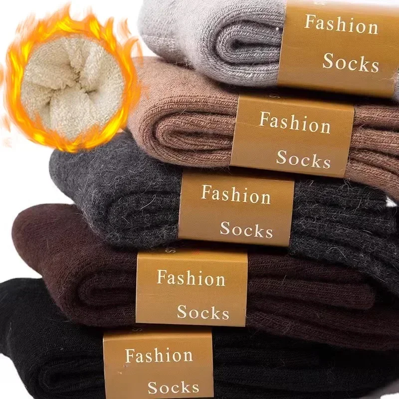 1/3Pairs Winter Warm Men’s Socks Wool Male Women Sock Super Thicker Solid Socks Merino Wool Sock Against Cold Snow Terry Socks