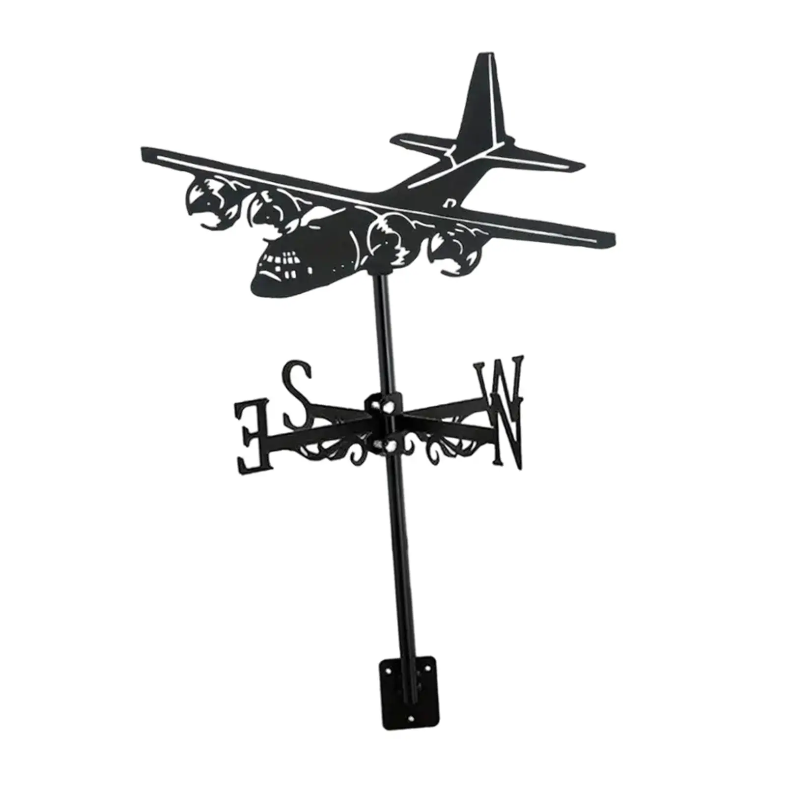 Black Metal Plane Weathervane Easy Installation Weatherproof Wind Vane Roof Mount Ornament for Yard