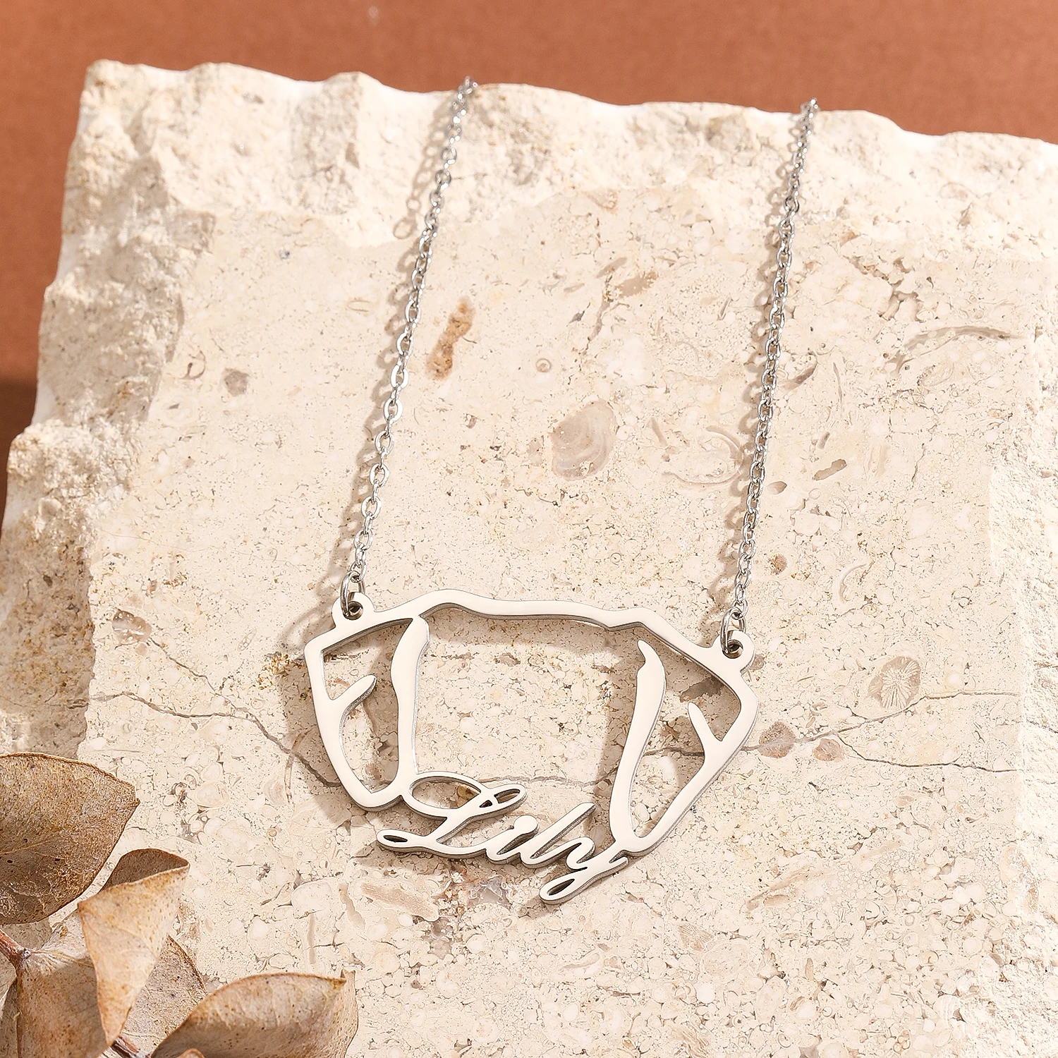 QIAMNI Great Dane Dog Ear Custom Name Pendant Necklace Stainless Steel Jewelry Pet Memorial Gift Animal Choker For Women Men