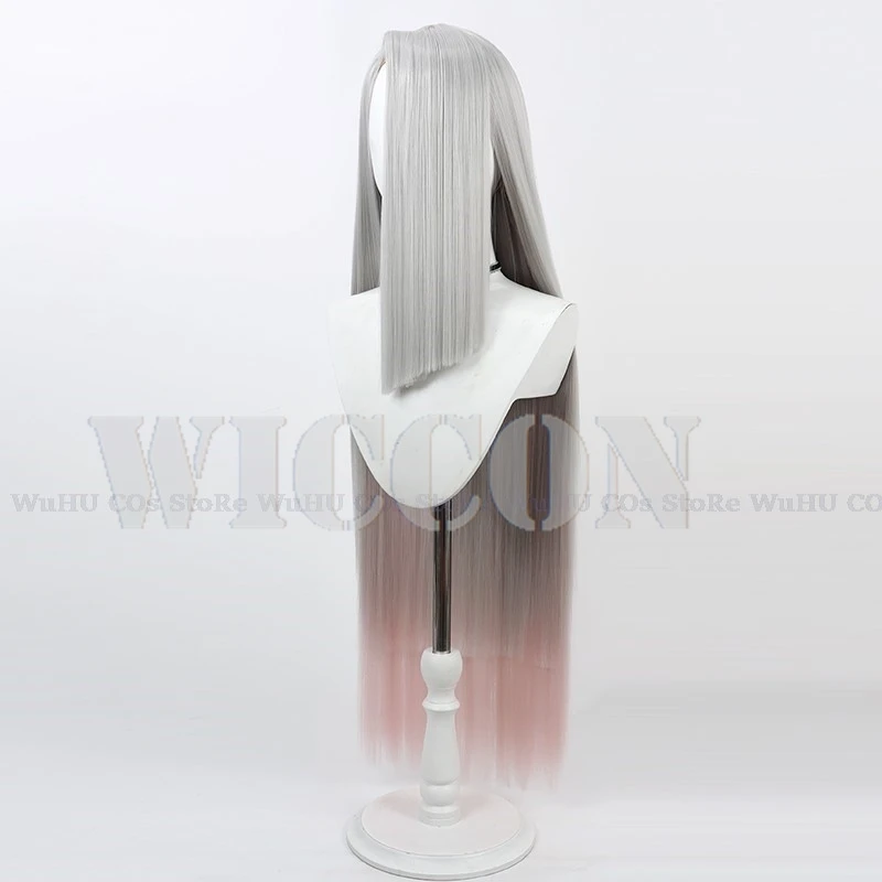Anime Hazbin Vaggie Cosplay Hotel Vaggie Wig Bow Headwear Vaggie 90cm Long Hair White Sliver Hair Women Halloween Cosplay