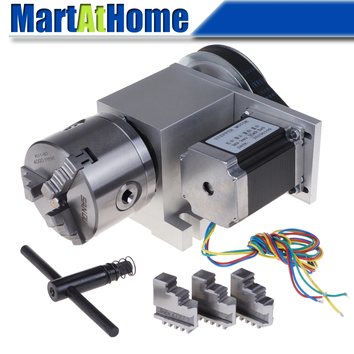 

CRA066-A/B/C CNC Router Rotary Indexer 4th Axis 6:1 with 3-jaw/4-jaw Chuck and 57 Stepper Motor 250 Oz-in